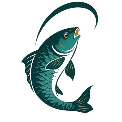 喻小子的成长 LOGO：墨青绿底白色跃鱼